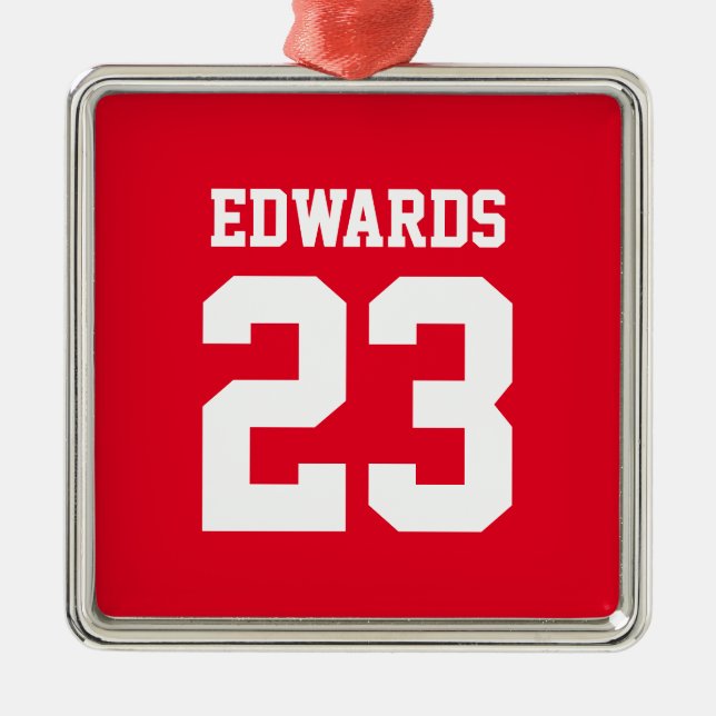 Sports Numbered With Name Metal Ornament (Front)