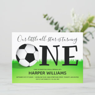 Sports One Soccer Football First Birthday Invitation