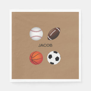 " SPORTS" PAPER NAPKINS WITH CHILDS NAME.