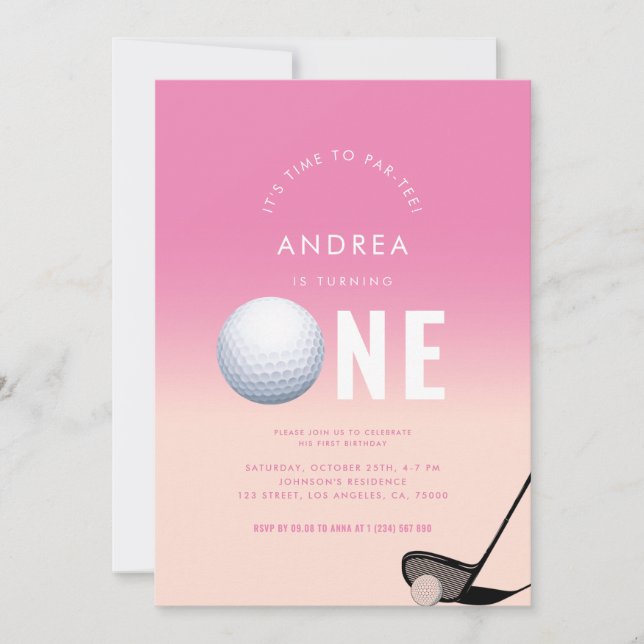 Sports Par-Tee Golf Girl 1st Birthday Party  Invitation (Front)
