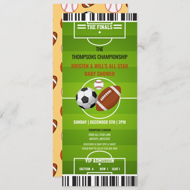 Sports Party Invitations | Boy Baby Shower (Front/Back)