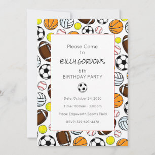 Sports Party Kids Colourful Soccer Fun Invitation