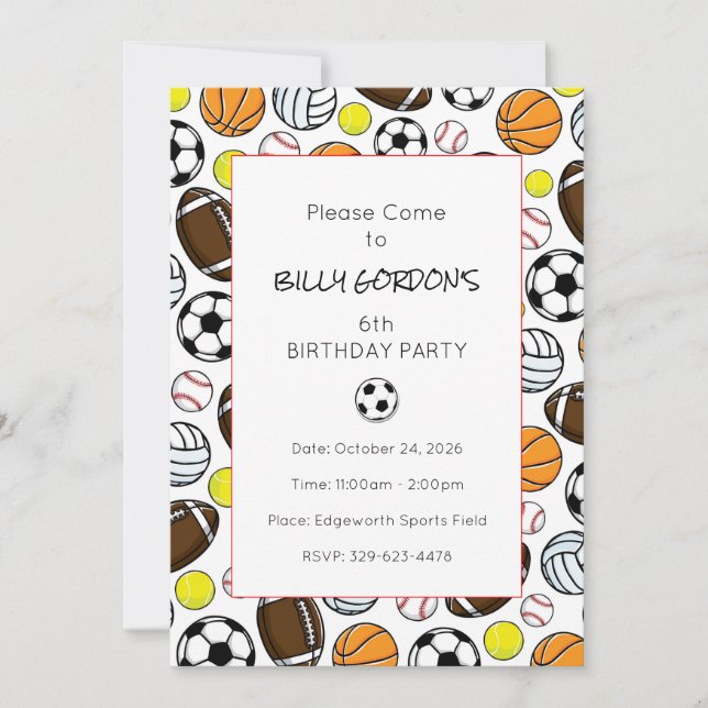 Sports Party Kids Colourful Soccer Fun Invitation (Front)