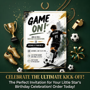 Sports Party Kids Invite - Game On Soccer Birthday