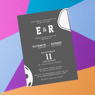 Sports Party Pickleball Black & White Wedding Invitation