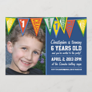 Sports Pennants Boys Birthday Invitation