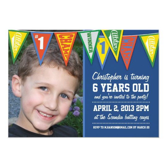 Sports Pennants Boys Birthday Invitation