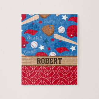 SPORTS Personalise Name Baseball Fan Fun Pattern Jigsaw Puzzle