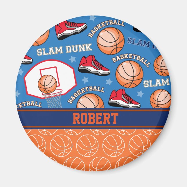 SPORTS Personalise Name Basketball Fan Fun Pattern Magnet (Front)