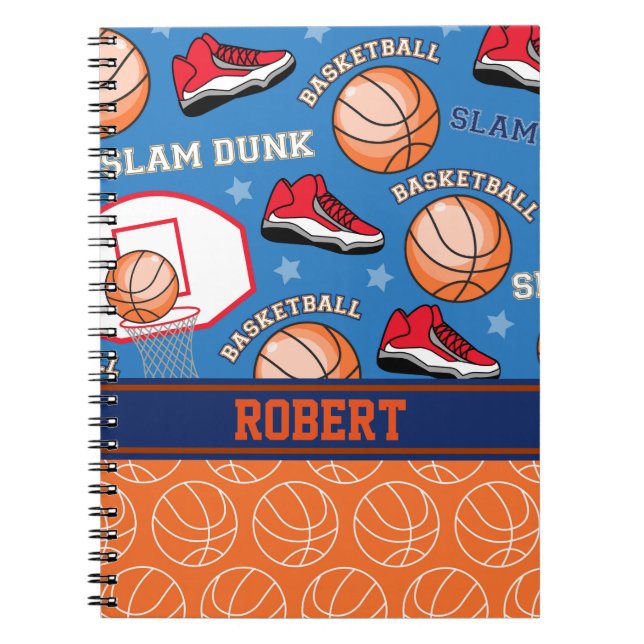 SPORTS Personalised Name Basketball Fan Pattern Notebook (Front)