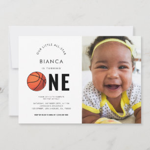 Sports Photo Basketball 1st Birthday Party Invitation