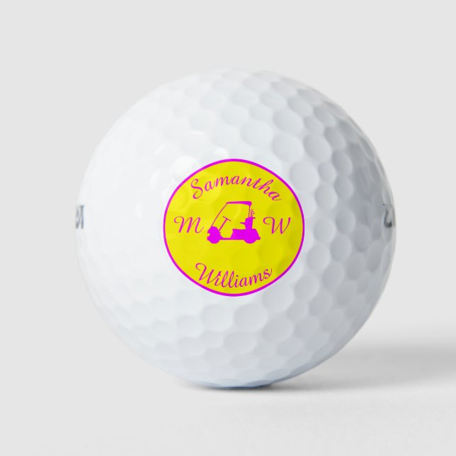 Sports Pink Golf Buggy Cart Silhouette Golf Balls (Front)