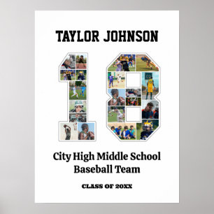 Sports Player Number 18 Photo Collage Graduation Poster