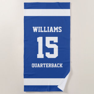 Sports Player Royal Blue and White Beach Towel