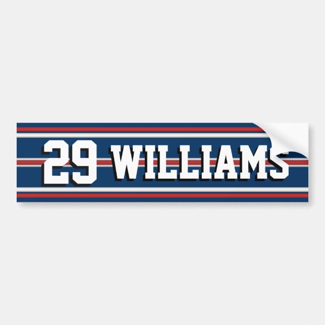 Sports Player Team Name and Number Bumper Sticker (Front)