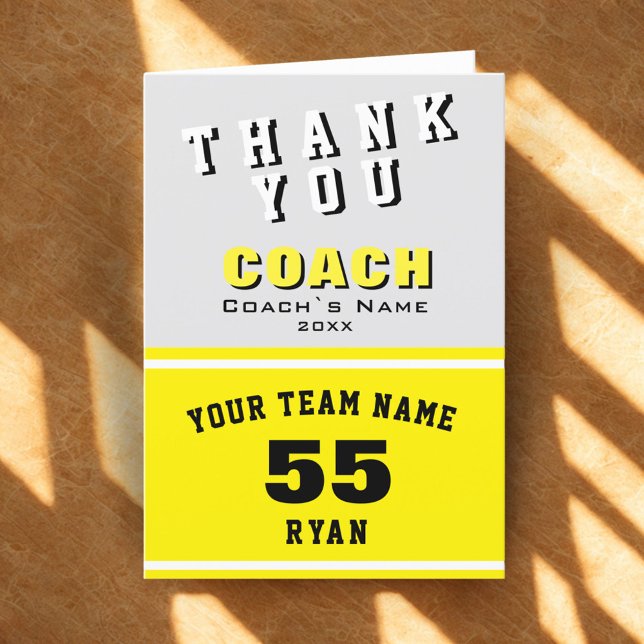 Sports Player Yellow Thank you Coach Card (Creator Uploaded)