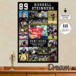 Sports Senior Graduation 18 Photo Collage Poster<br><div class="desc">Honour and celebrate your high school sports senior on Seniors Night, at the athletics awards banquet or display at his or her graduation party this photo collage poster print with 18 pictures and personalised with your player's number, initials or school monogram, name and your custom text in your choice of...</div>