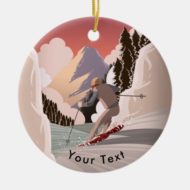 SPORTS Skiing Down the Slopes Ceramic Ornament (Front)