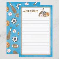 Sports Sky Blue Kids Lined Letter Writing Paper