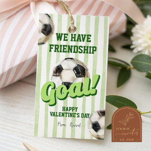Sports Soccer Sage Green Stripe Valentine Tag