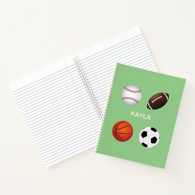 " SPORTS" SPIRAL NOTEBOOK WITH CHILDS NAME. (Inside)