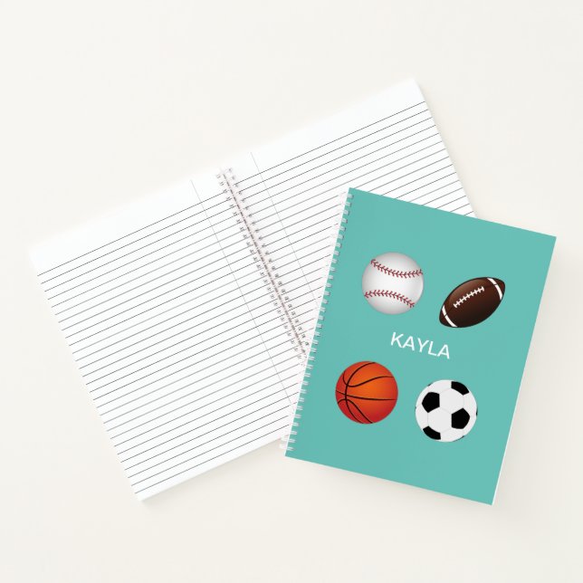 " SPORTS" SPIRAL NOTEBOOK WITH CHILDS NAME. (Inside)