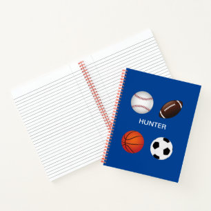 " SPORTS" SPIRAL NOTEBOOK WITH CHILDS NAME.