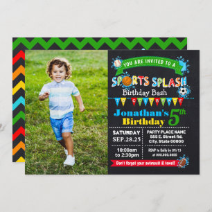 Sports splash birthday summer water party invitation