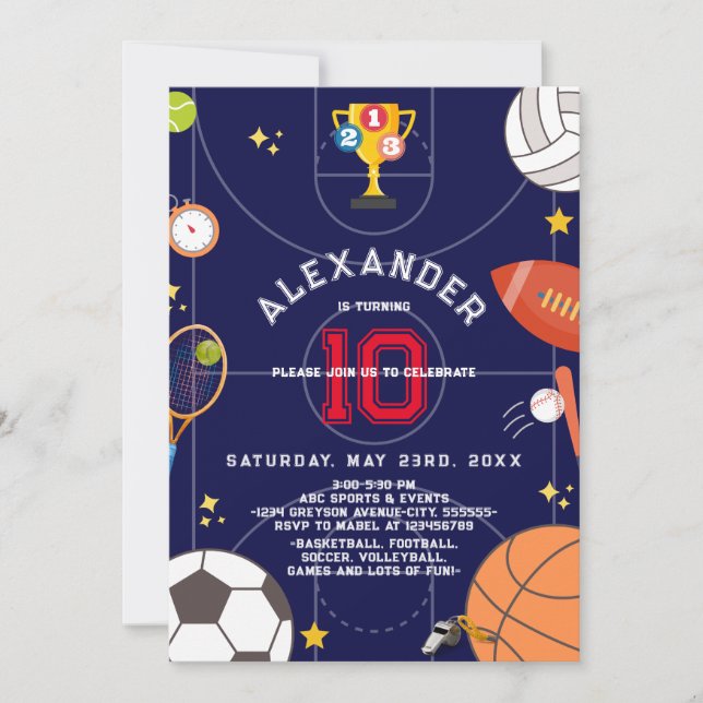 Sports Stadium Boys Modern Navy Blue Kids Birthday Invitation (Front)