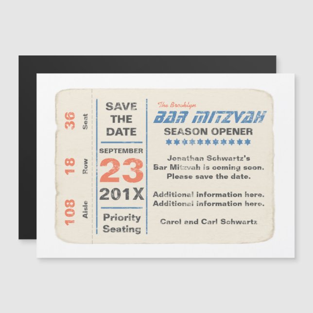 Sports Star Bar Mitzvah Save the Date Blue Magnetic Invitation (Front/Back)