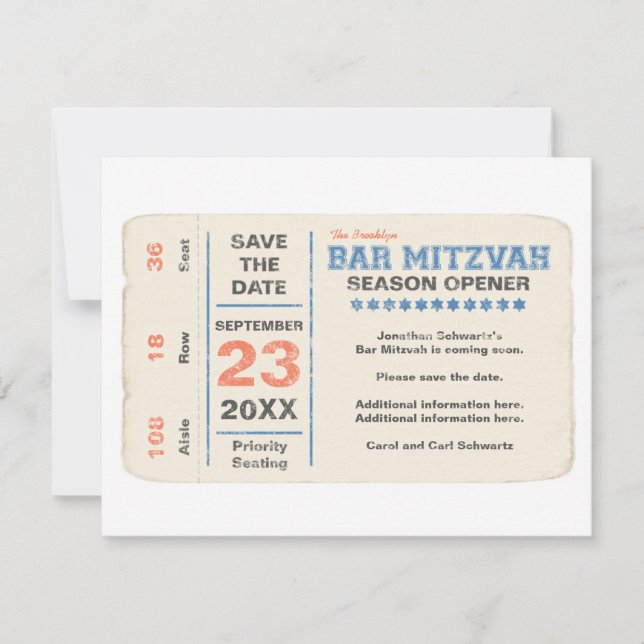 Sports Star Bar Mitzvah Save the Date Card Blue (Front)