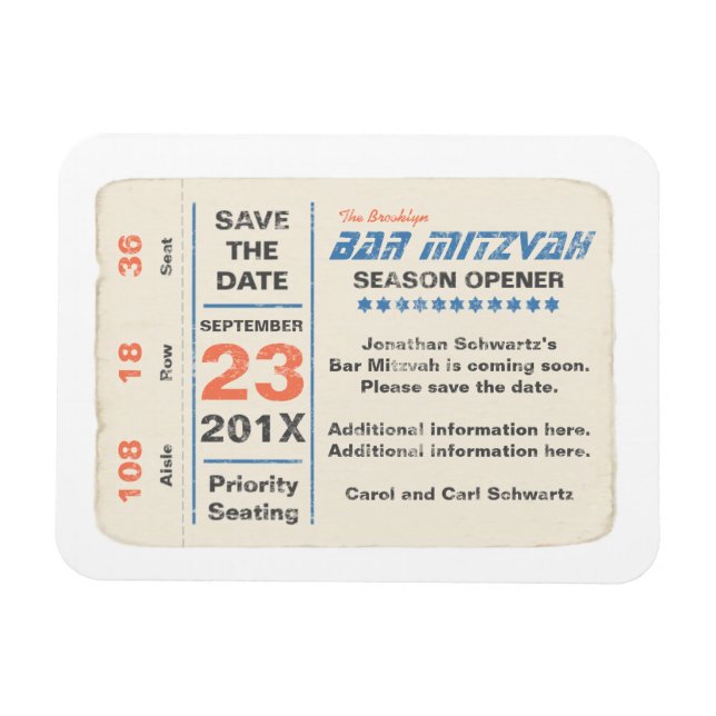 Sports Star Bar Mitzvah Save the Date Card Blue Magnet (Horizontal)