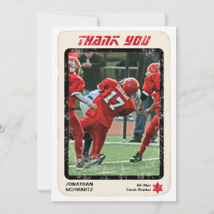 Sports Star Bar Mitzvah Thank You Card in Red