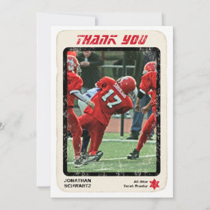 Sports Star Bar Mitzvah Thank You Card in Red