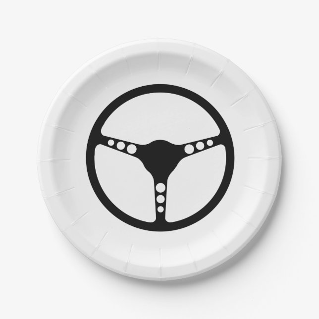 Sports Steering Wheel Silhouette Paper Plate (Front)