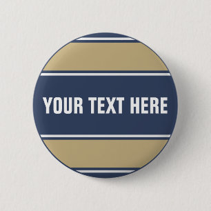 SPORTS STRIPES - Blue Beige Grey + your text 6 Cm Round Badge