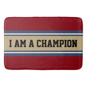 SPORTS STRIPES - Blue Beige Grey + your text Bath Mat