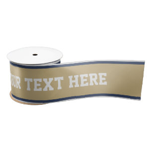 SPORTS STRIPES - Blue Beige Grey + your text Satin Ribbon