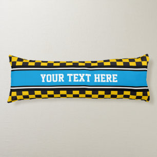 Sports Stripes cyan black + backgr. colour & text Body Cushion