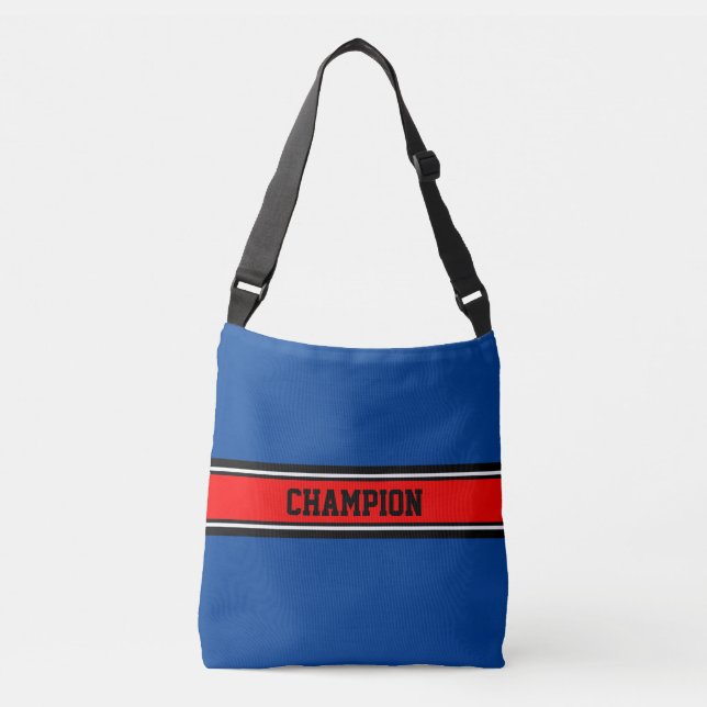 SPORTS STRIPES - fire red, black, white Crossbody Bag (Front)