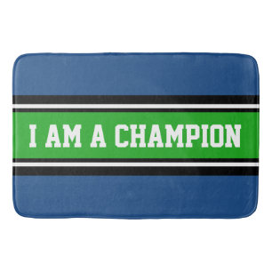 SPORTS STRIPES - Green Black White + your text Bath Mat