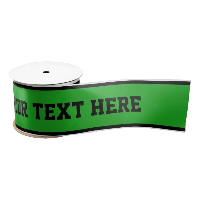 SPORTS STRIPES - Green Black White + your text Satin Ribbon (Spool)
