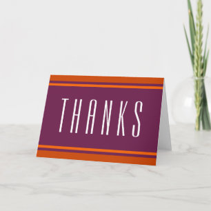SPORTS STRIPES - Plum Orange + your text Thank You Card