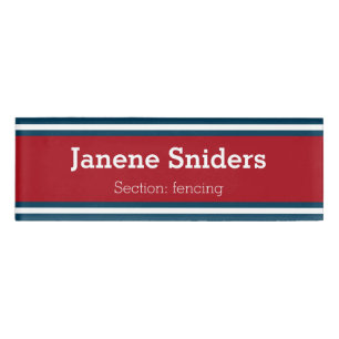 SPORTS STRIPES - Red Blue White + your ideas Name Tag