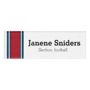 SPORTS STRIPES - Red Blue White + your ideas Name Tag