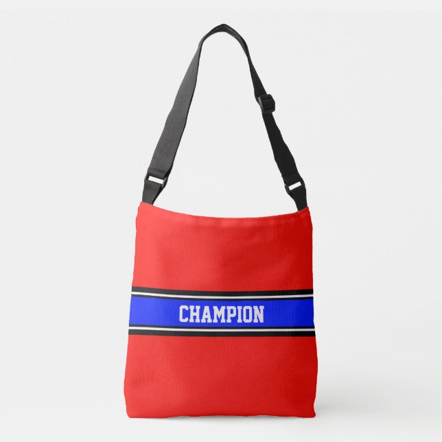 SPORTS STRIPES - royal blue, black, white Crossbody Bag (Front)