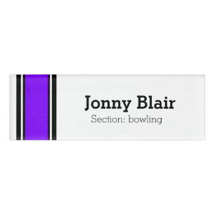 SPORTS STRIPES - Violet Black White + your ideas Name Tag