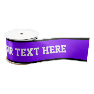 SPORTS STRIPES - Violet Black White + your text Satin Ribbon