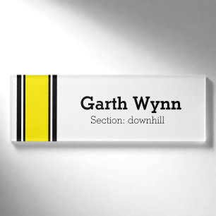 SPORTS STRIPES - Yellow Black White + your ideas Name Tag