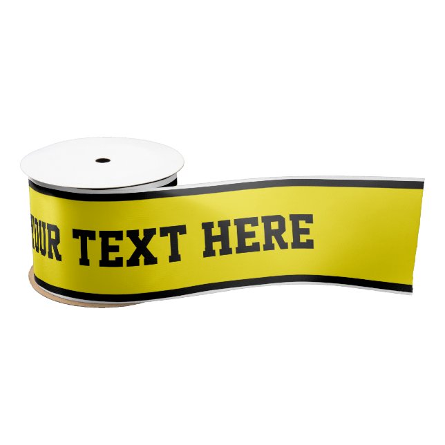 SPORTS STRIPES - Yellow Black White + your text Satin Ribbon (Spool)